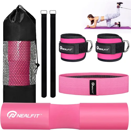 Vista 10 de NEALFIT Juego de almohadillas para pesas para sentadillas, estocadas y empujes de cadera, almohadilla protectora de cuello y hombro, barras Púrpura