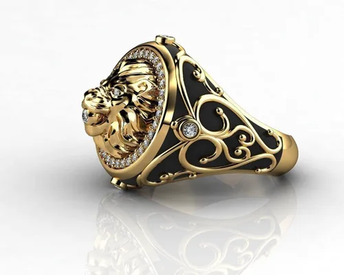 Vista 3 de Anillo de oro de moda con cabeza de león para hombre, anillo de león vikingo nórdico, anillo de león, joyería de león, anillo gótico de cruz