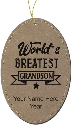 Vista 6 de LaserGram Personalized Christmas Ornament, World's Greatest Grandson, Faux Leather, Custom Laser Engraved Gift Idea (Oval Shape, Black with Silver)
