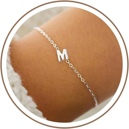 Vista 33 de Turandoss - Pulseras de oro con iniciales para mujeres y niñas - Joyería ideal para regalo - Pulsera chapada en plata u oro de 18 k con letras