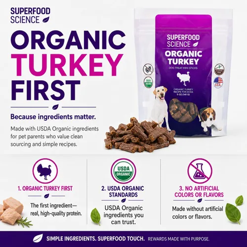 Vista 3 de Golosinas orgánicas para perros, golosinas orgánicas suaves y masticables para perros de pavo, bajas en calorías, hipoalergénicas, naturales