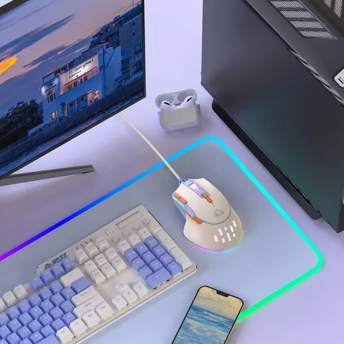 Vista 6 de MAGIC-REFINER M2 - Mouse para juegos con cable con 6 tipos de retroiluminación RGB, alta precisión ajustable, 12800 DPI, mouse de programación macro