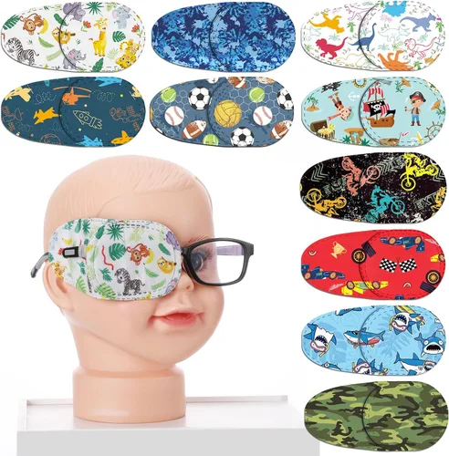 Vista 7 de Panelee 10 parches para ojos para niños, 10 estilos, parches adhesivos para los ojos para niños y niñas, sin látex, almohadillas perezosas a granel