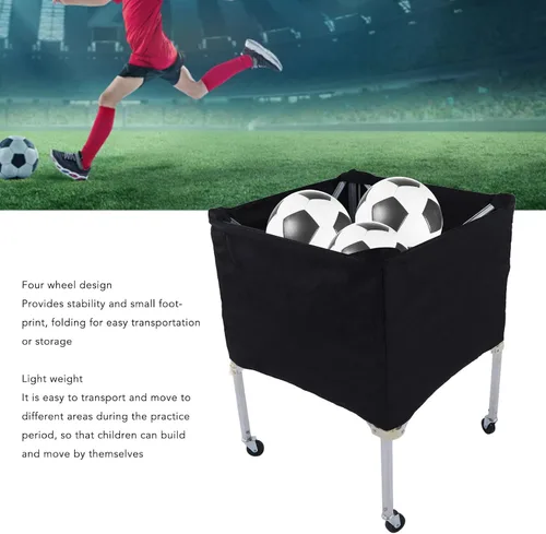 Vista 4 de Carrito de almacenamiento de bolas plegable, organizador deportivo con ruedas para baloncesto, fútbol, voleibol, capacidad de 8 bolas, portátil