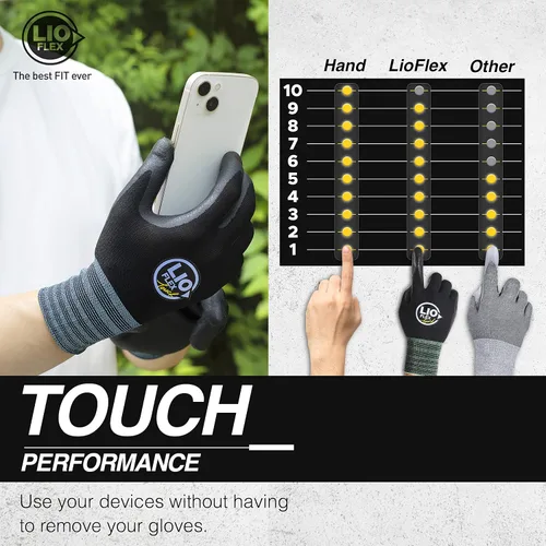 Vista 4 de Guantes de trabajo de seguridad con dedos táctiles, 1 par de guantes de trabajo delgados y ligeros, ideales para trabajadores de almacén