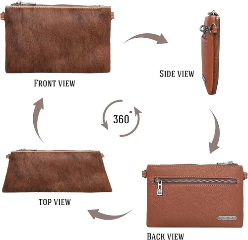 Vista 4 de Montana West Cowhair - Bolso cruzado de piel para teléfono celular cartera para mujer vaquera occidental pequeño bolso cruzado