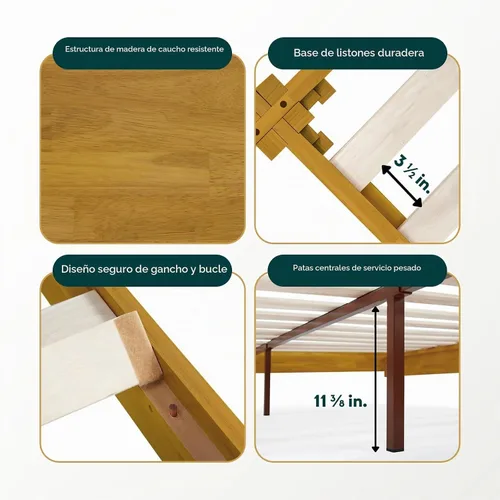 Vista 3 de Bme Chalipa Marco de Cama King de 14" - Plataforma de Cama de Madera Maciza - Marco de Cama de Carpintería Japonesa - Soporte de Listones de Madera