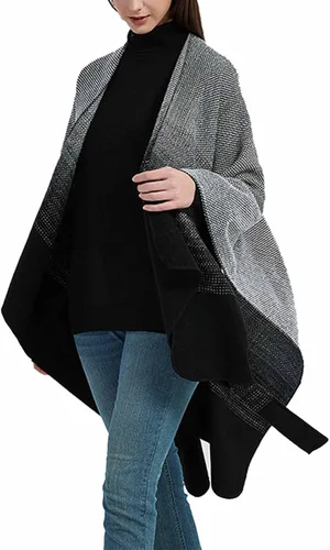 Vista 8 de Suéter para mujer abrigo tipo capa de murciélago con cinturón kimono drapeado amplio dobladillo alto y bajo cárdigan con cinturón