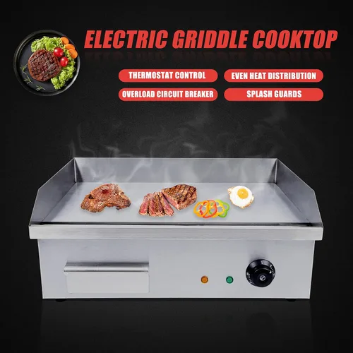 Vista 8 de Plancha eléctrica comercial, 3000 W de acero inoxidable Teppanyaki parrilla interior al aire libre, encimera plana superior barbacoa placa