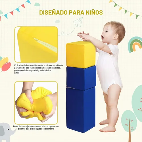 Vista 6 de Bloques de espuma para niños pequeños, bloques de construcción suaves para niños pequeños, bloques apilables coloridos para niños, 7 piezas