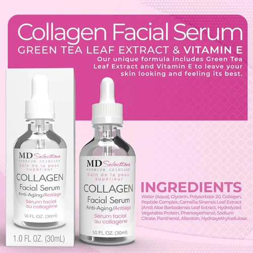 Vista 6 de Suero facial de colágeno apretado, firme y suave con péptido de colágeno y té verde, fórmula facial avanzada de reparación de colágeno