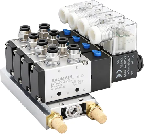 Vista 11 de BAOMAIN 12V DC 5/2 Electroválvula neumática 3 Estación 4V210-08 Kit de colector Includes 3-Station 4V210-08 12V DC Solenoid Valves, 1/4" PT