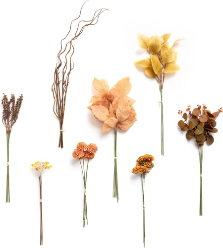 Vista 21 de Ling's moment - Juego de tallos de vegetación artificial verde, 36 piezas con 8 tipos de flores artificiales para ramos de novia de bricolaje Negro