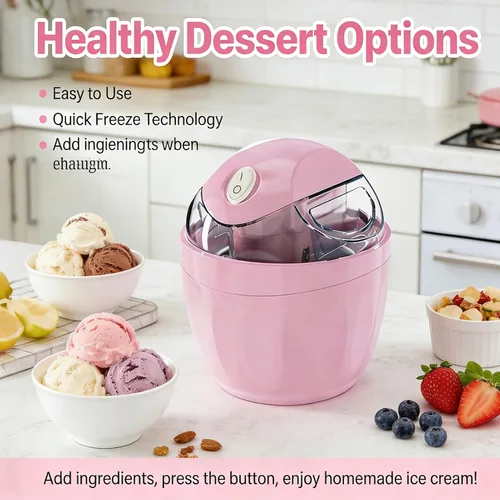 Vista 6 de Pequeña máquina de helados para el hogar, máquina eléctrica de gelato y yogur congelado, máquina casera para hacer helados para cocina vintage