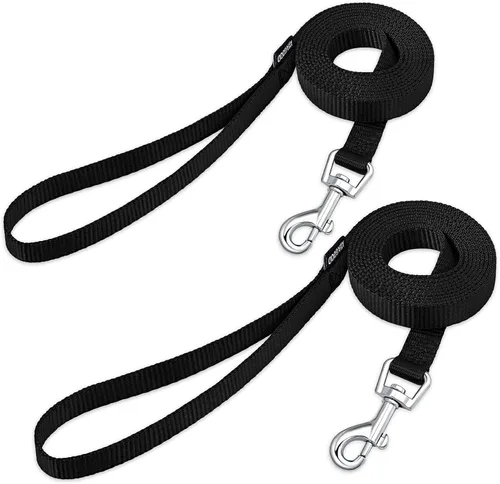 Vista 23 de AMAGOOD 6 pies de correas para cachorros/perros, correa de estilo tradicional resistente con gancho de cuello fácil de usar, correa para perros Negro