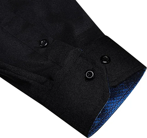 Vista 6 de Camisas de lino para hombre, casual, de manga larga, con botones, ajuste regular, cuello en contraste, con bolsillo