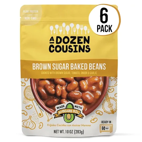 Vista 6 de A Dozen Cousins - Frijoles horneados con azúcar morena de 10 onzas (paquete de 6) Bolsa de comida preparada, comida lista para comer en aceite