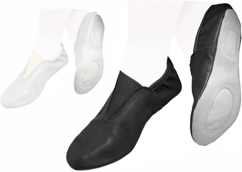Vista 2 de Juego de dos zapatos de gimnasia negros y blancos para niños y adultos, zapatos de gimnasia para trampolín, zapatos de gimnasia para hacer