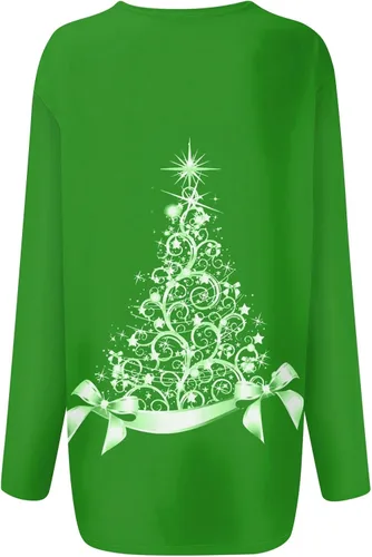 Vista 4 de Sudadera para mujer, color liso, cuello en V, con encaje, con botones, manga larga, túnica básica