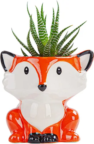 Vista 5 de DIYOMR Bonita maceta de cerámica de animales, maceta pequeña para suculentas, maceta con forma de dibujos animados para plantas pequeñas, cactus