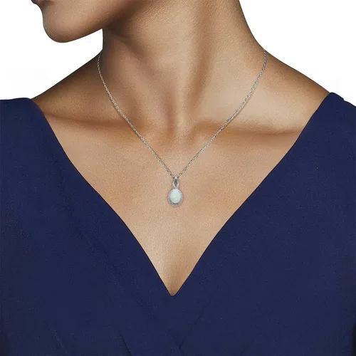 Vista 4 de Jewelili Collar con dije de ópalo ovalado creado para mujer con diamantes y piedra natal de octubre en plata de ley de 18 pulgadas, Metal, Ópalo