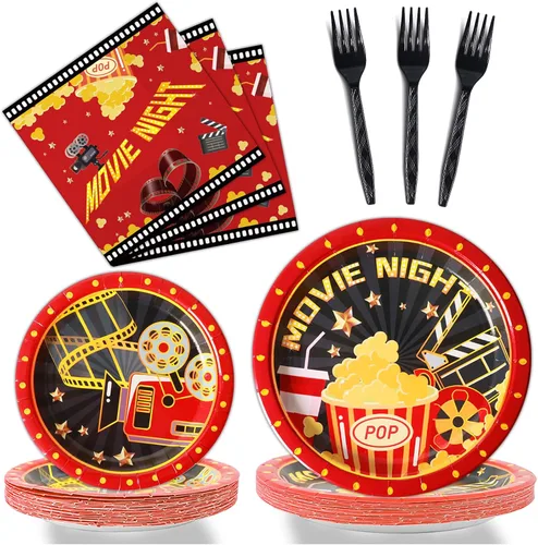 Vista 10 de gisgfim 96 piezas de suministros para fiesta de cumpleaños de 18 años, platos de papel, servilletas, hora de ser adulto, rojo y negro, juego