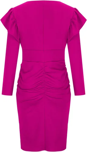 Vista 6 de Vestidos formales para mujer corte bajo, ajustado, vestido dividido volantes y manga cóctel, vestido fiesta cintura