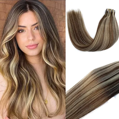 Vista 17 de Ubetta Extensiones de cabello humano real con cinta, 20 piezas de doble cara con trama de piel, extensiones de cabello Remy invisible, con cinta