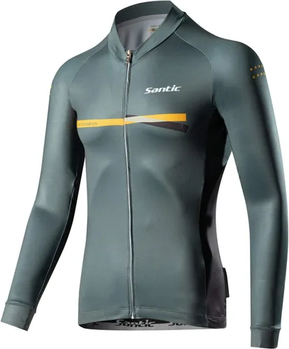 Vista 38 de Santic - Camiseta de ciclismo para hombre, manga larga, reflejante, cremallera completa, con bolsillos