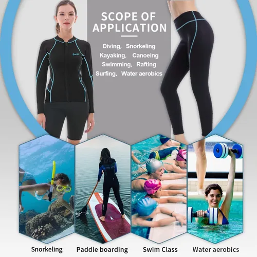 Vista 2 de GoldFin Traje de neopreno para mujer, parte superior y pantalones de neopreno de 0.079 pulgadas (0.079 in), pantalones para aeróbic acuático, buceo