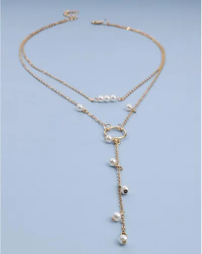 Vista 6 de Collar de perlas de círculo bohemio Lariat de oro largo collar de cadena de perlas pequeñas gargantilla collar de perlas gota cadena Y collar