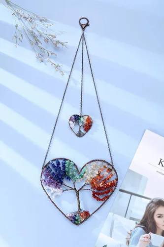 Vista 3 de PESOENTH Árbol de la vida de cristal de chakras para colgar en la pared, regalos para mujeres, bohemios 7 cristales curativos de chakras, piedras