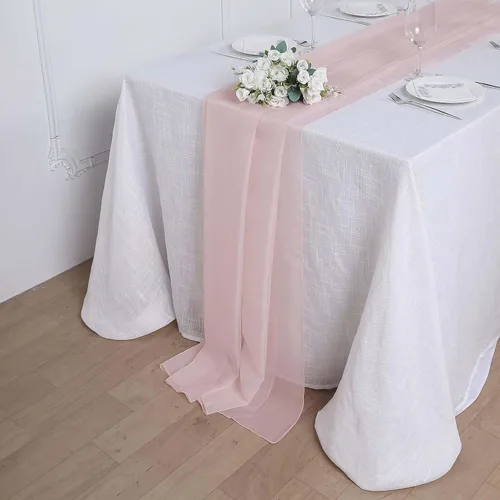 Vista 19 de Tableclothsfactory Camino de mesa de gasa de amatista de 22 x 80 pulgadas para bodas, fiestas, banquetes, decoración, ajuste rectangular y mesa