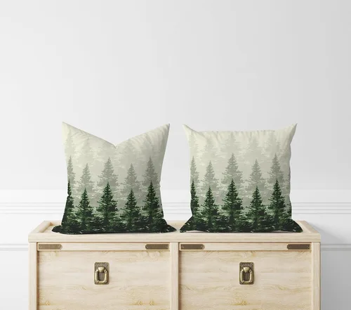 Vista 5 de Juego de 2 fundas de almohada de árbol de bosque natural, fundas de almohada de algodón de 16 x 16 pulgadas, fundas de almohada de algodón