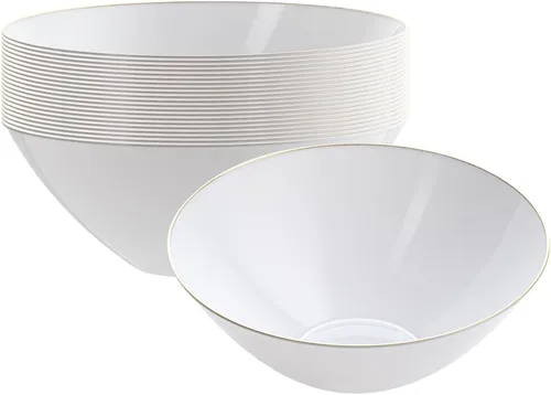 Vista 19 de Restaurantware -Moderna - Cuencos de plástico de 6 onzas, 20 cuencos de ensalada desechables duraderos - Con borde dorado, resistente, cuenco