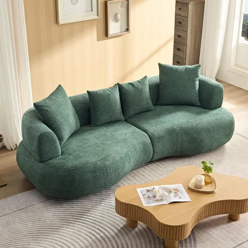 Vista 19 de Moderno sofá modular nórdico curvado para sala de estar, sofá modular beige Boucle de 5 plazas, sofá tapizado de estilo escandinavo sin compresión