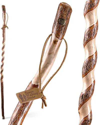 Vista 5 de Brazos Rustic Wood Walking Stick, Twisted Sassafras, Traditional Style Handle, for Men & Women, Made in The USA