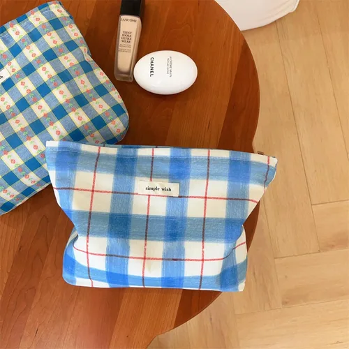 Vista 3 de Wudygirl Bolsa de maquillaje de lona para mujer, organizador estético de maquillaje, bolsa de maquillaje de viaje, bolsa de aseo para bolso, bolsa