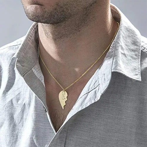 Vista 5 de MYKA - Collar de corazón roto unisex personalizado con dijes colgantes con nombre, para él, hombres o ella, joyería personalizada para parejas
