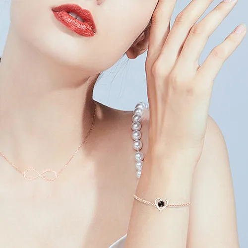 Vista 8 de JINLIN Pulseras de proyección personalizadas, pulseras de fotos personalizadas para mujeres y hombres, pulsera con texto en inglés "I Love You