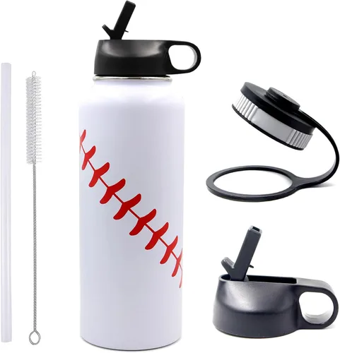 Vista 11 de Botella de agua de baloncesto de 12 onzas, botella de agua deportiva aislada al vacío de acero inoxidable con popote y 2 tapas, botella de agua