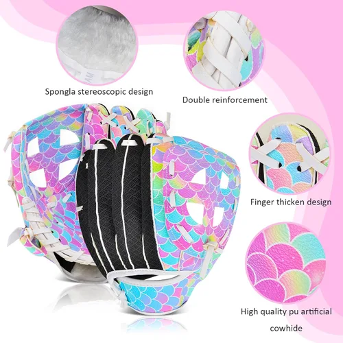 Vista 2 de Guante de béisbol para niños, guantes de sóftbol, guantes de béisbol y sóftbol para niños y niñas, guante de pelota para entrenamiento y juego