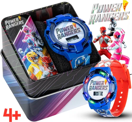 Vista 5 de Power Rangers - Reloj para niños, bisel iluminado con luces giratorias, pantalla LCD, fácil de leer, correa de plástico ajustable, perfecto