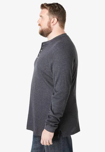 Vista 4 de Kingsize Big & Tall Playera térmica Henley, con tejido tipo waffle.