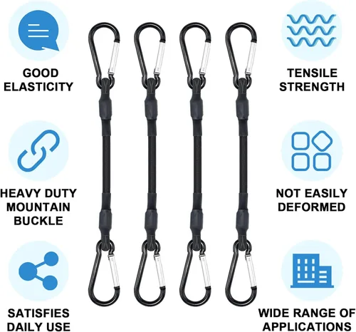 Vista 4 de SDTC Tech Mini cuerdas elásticas cortas de 8 pulgadas con ganchos de mosquetón, correas elásticas resistentes para tiendas de campaña, bicicleta