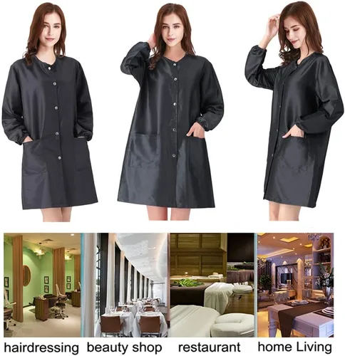Vista 4 de TOPTIE Negro Salón Smock Peluquero Ropa de Trabajo Peluquería Cabo Estilista Peluquero Chaqueta de Peluquero Mascotas