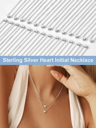 Vista 8 de SILVERCUTE Pequeños collares con inicial de plata de ley 925 con dije de letra A-Z para mujeres y niñas, gargantilla de corazón de 16 pulgadas + 2