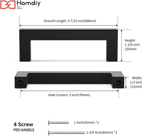 Vista 6 de homdiy Paquete de 1 tirador de gabinete negro mate de 3 pulgadas, manijas de cajón de acero inoxidable, manijas de cajón de acero inoxidable
