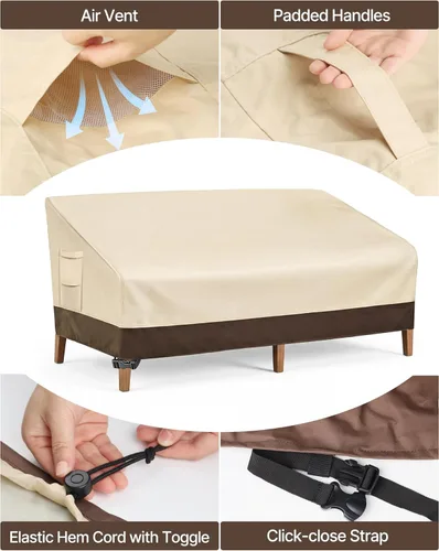 Vista 4 de Vailge Funda para Sofá de Patio de Servicio Pesado, 100% Impermeable Funda para Sofá de Exterior de 3 Plazas, Fundas para Muebles de Jardín y Patio
