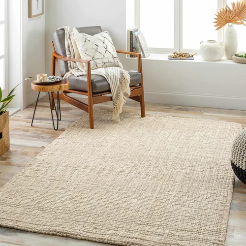 Vista 15 de Hauteloom Aphrodite JModern - Alfombra tejida a mano de yute de fibra natural, alfombra geométrica contemporánea a cuadros para sala de estar, Crema